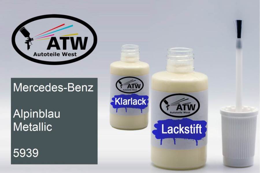 Mercedes-Benz, Alpinblau Metallic, 5939: 20ml Lackstift + 20ml Klarlack - Set, von ATW Autoteile West.